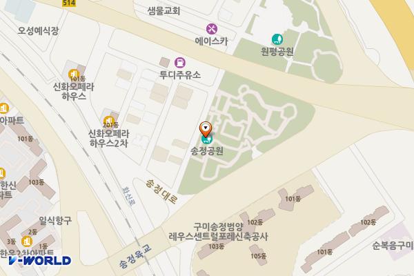 송정공원 화장실 위치 지도 — 경상북도 구미시 구미중앙로44길 11(송정동)