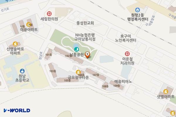 남통공원화장실 위치 지도 — 경상북도 구미시 원남로4길 46(남통동)