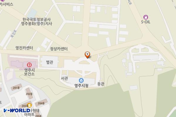 영주시청-별관(주차타워사무실) 위치 지도 — 경상북도 영주시 시청로 1