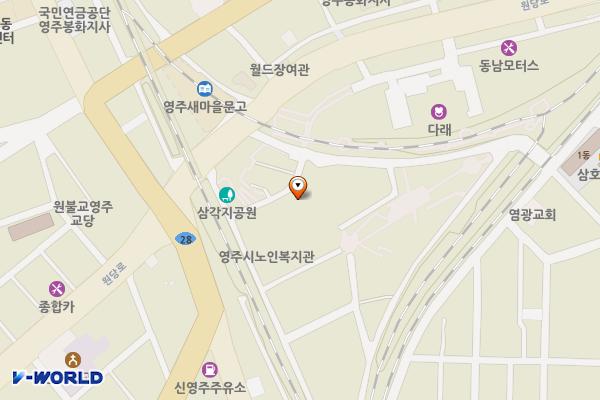 삼각지 바닥분수공원 위치 지도 — 경상북도 영주시 원당로 58번길 12-9