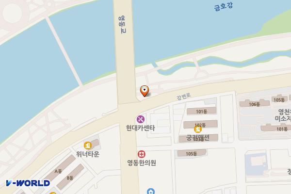영천강변공원 공중화장실(2) 위치 지도 — 경상북도 영천시 강변로 189-17