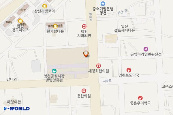 영천공설시장 공중화장실(1) 위치 지도 — 경상북도 영천시 시장4길 52(완산동)