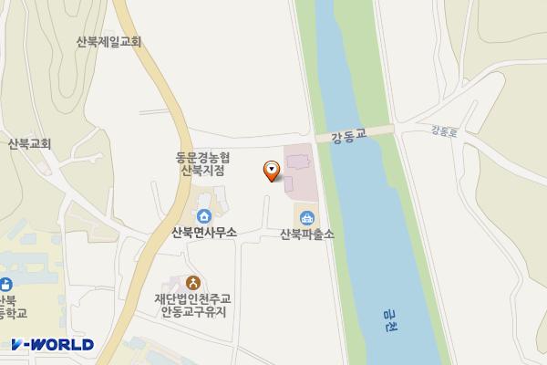 금산문화체육센터(2층) 위치 지도 — 경상북도 문경시 산북면 강동로 10