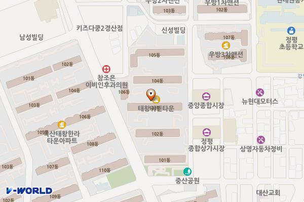 정평공원(중산어린이공원) 위치 지도 — 경상북도 경산시 정평동 222번지 91호