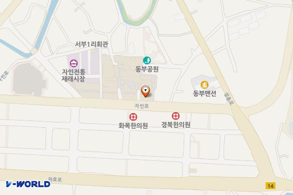 자인공설시장(동부리) 위치 지도 — 경상북도 경산시 자인면 자인로 186