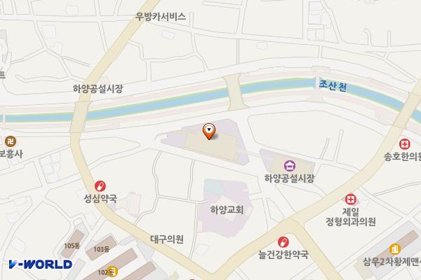 하양공설시장(현대화) 위치 지도 — 경상북도 경산시 하양읍 대학로 1543