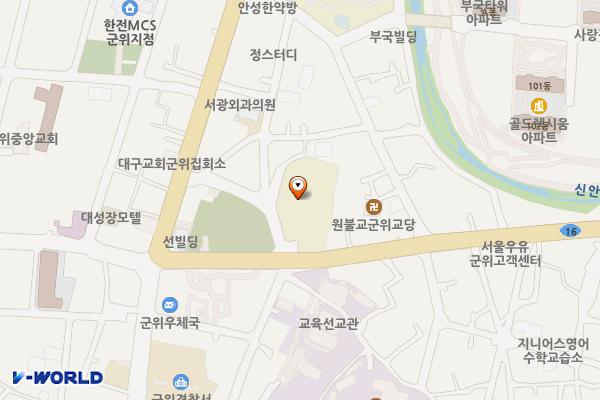 군위인재양성원 화장실 위치 지도 — 대구광역시 군위군 군위읍 동서1길 2