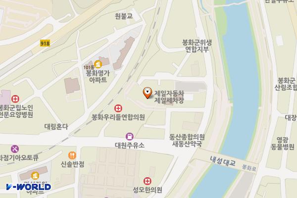 봉화버스터미널 주변 주차장 위치 지도 — 경상북도 봉화군 봉화읍 내성리 421-3