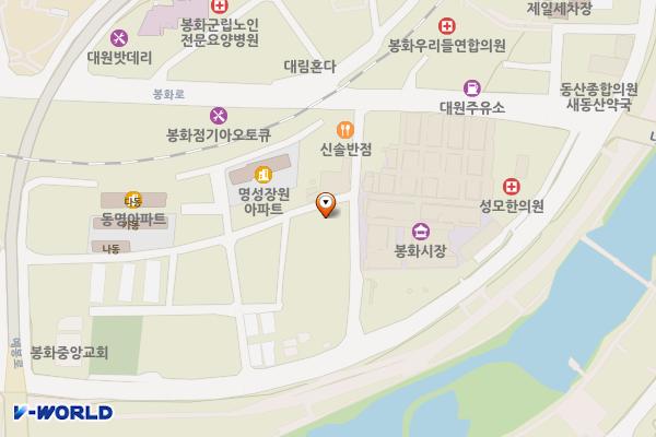 신시장 공영주차장 위치 지도 — 경상북도 봉화군 봉화읍 꽃동네길 28
