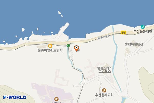 추산 수력발전소(전우실업) 옆 위치 지도 — 경상북도 울릉군 북면 나리 496-3