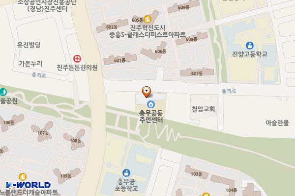 충무공동 장난감은행 위치 지도 — 경상남도 진주시 충의로 145, 충무공동행정복지센터 (충무공동)