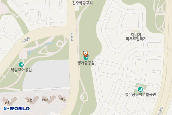생기율공원 위치 지도 — 경상남도 진주시 충무공동 102