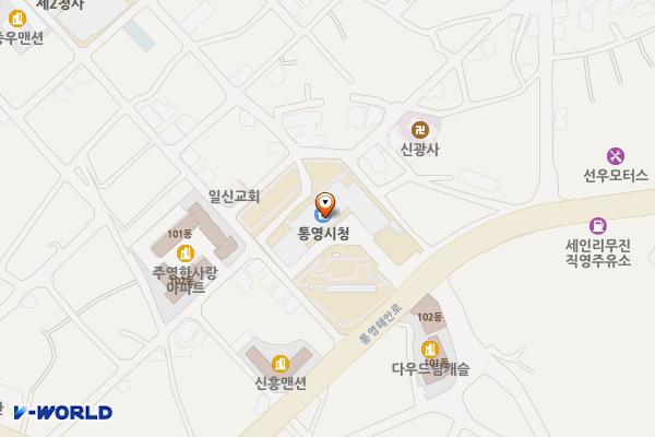 통영시청 제1청사(민원용) 위치 지도 — 경상남도 통영시 통영해안로515