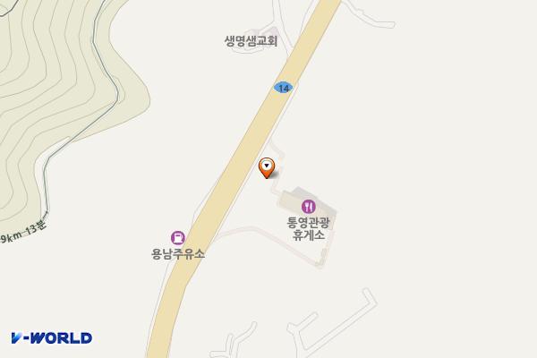 통영관광휴게소 위치 지도 — 경상남도 통영시 용남면 남해안대로 325