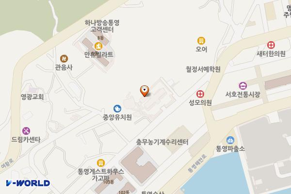 통영한산대첩문화재단 위치 지도 — 경상남도 통영시 중앙로 65