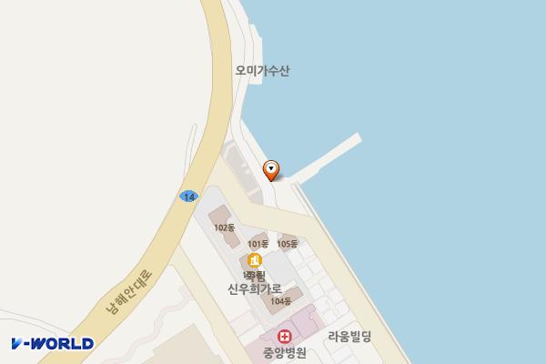 죽림산책로 공중화장실 위치 지도 — 경상남도 통영시 광도면 죽림해안로9-8