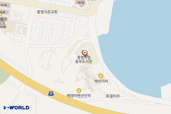 충무도서관 위치 지도 — 경상남도 통영시 용남면 기호바깥길7-87