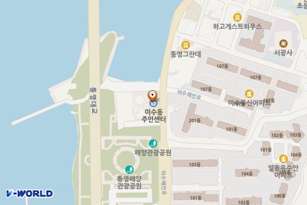 미수동사무소 위치 지도 — 경상남도 통영시 미수해안로51-1