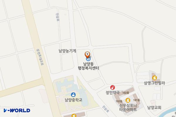 남양동행정복지센터 화장실 위치 지도 — 경상남도 사천시 임내안길 65, 남양동행정복지센터