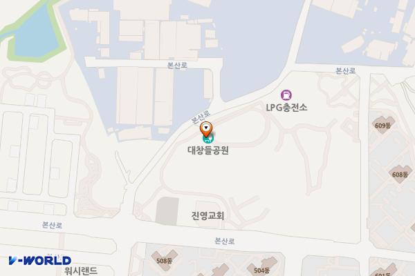 대창들공원 위치 지도 — 경상남도 김해시 진영읍 본산로 48