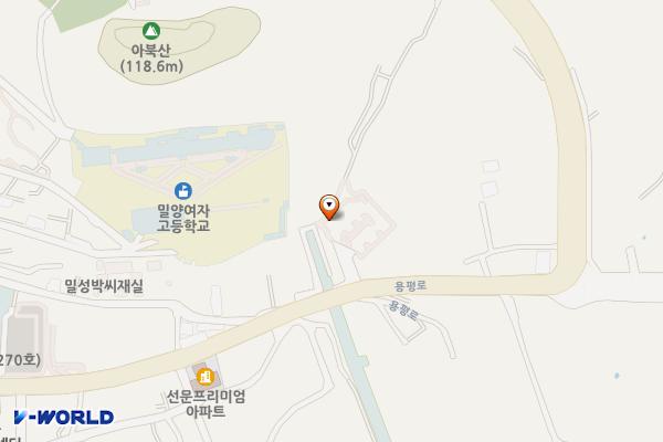 동문고개주차장 화장실 위치 지도 — 경상남도 밀양시 용평로 37