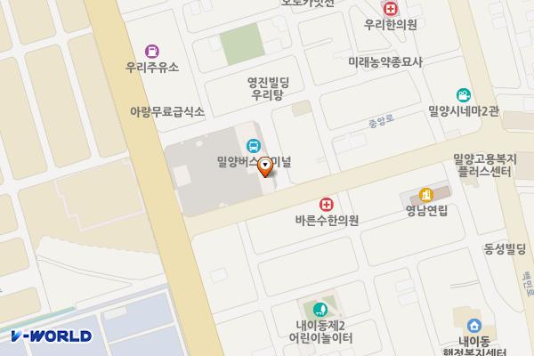 시외버스터미널 위치 지도 — 경상남도 밀양시 북성로 7