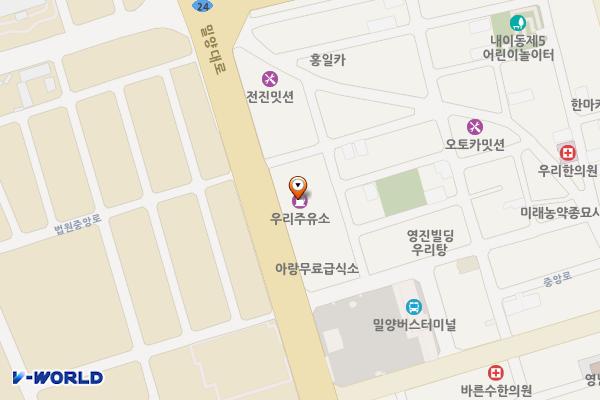 우리주유소 위치 지도 — 경상남도 밀양시 밀양대로 1974
