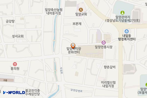 상권활성화지원센터 위치 지도 — 경상남도 밀양시 상설시장1길 7 (내일동)