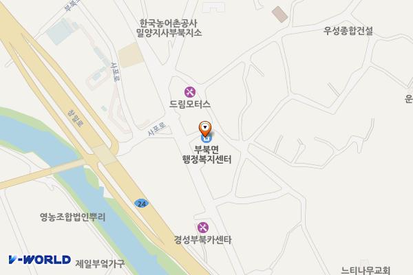 부북면행정복지센터 위치 지도 — 경상남도 밀양시 부북로 28