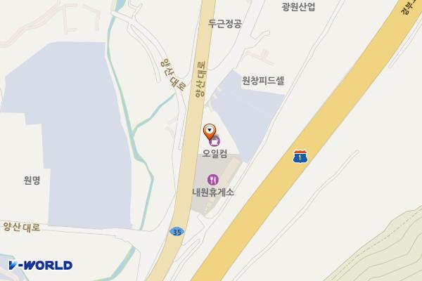 오일컴 위치 지도 — 경남 양산시 하북면 양산대로 1964 (용연리, K1오일뱅크)