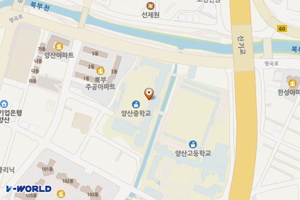 양산중학교 위치 지도 — 경상남도 양산시 북안북12길7(북부동)
