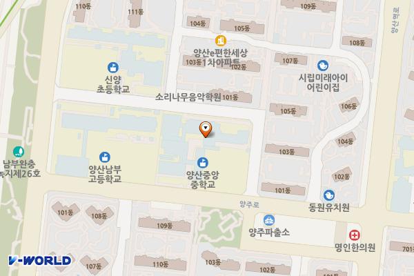 양산중앙중학교 위치 지도 — 경상남도 양산시 양주로 21번지